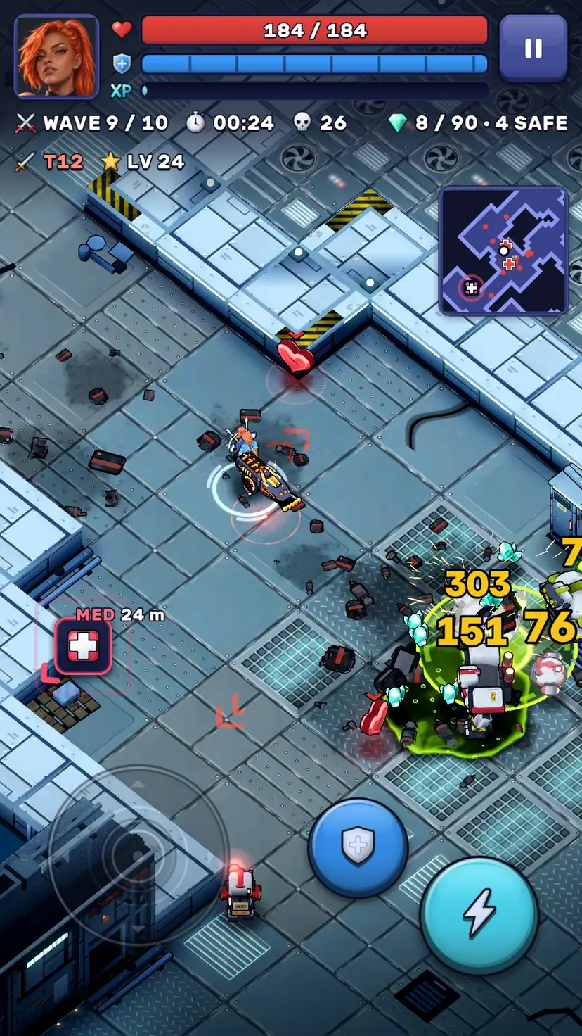 Merge Raiders gameplay: Combat with damage numbers and loot